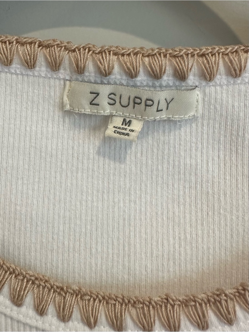 Z Supply Avril Rib Whipstitch Edge White Tank Top, Size M, NWOT - Picture 6 of 6